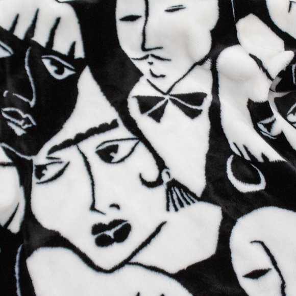 Vintage 80s L Faux Fur Faces Print Wrap Midi Coat - Picture 4 of 16